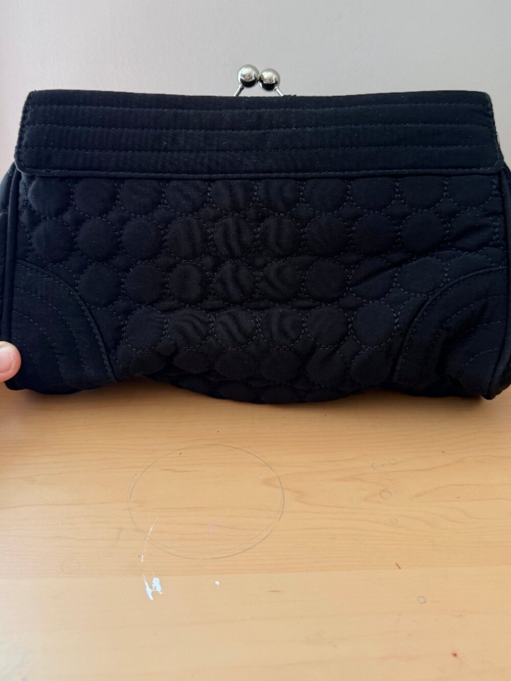 Vera Bradley Black Quilted Kiss Lock Clutch Baroque Lining